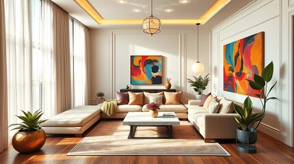 Luxurious Modern Minimalist Living Room with Elegant Décor and Natural Light