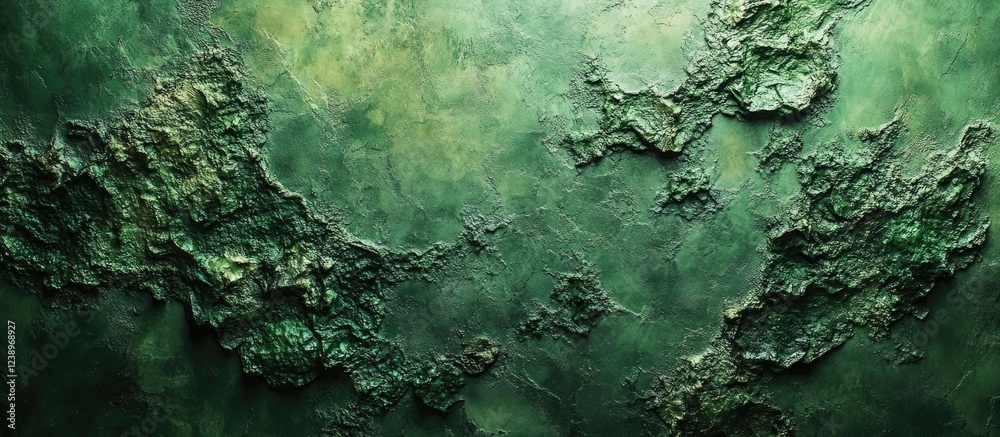 Poster Textured green stone or wall surface with rough patches and uneven areas, suitable for backgrounds and design projects, Copy Space