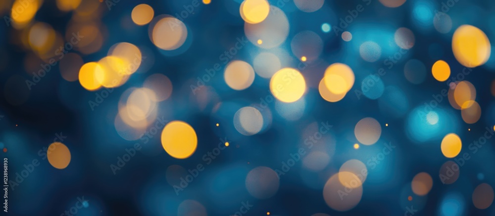 Poster Colorful bokeh lights on a blue background with soft focus and circular shapes created by out-of-focus light sources Copy Space