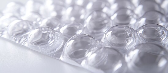 Transparent plastic blister pack with bubbles on white background ideal for product packaging photography with Copy Space