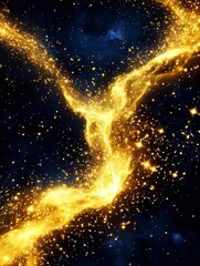 Golden River in Space - A vibrant image of a golden river of light flowing through a dark, star-filled space.  Cosmic dust and stars surround the luminous stream.