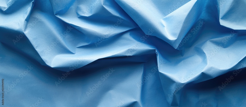 Poster Wrinkled light blue fabric texture background with soft folds and creases offering a simple backdrop for design. Copy Space