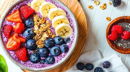 Colorful Smoothie Bowl with Fresh Fruits and Granola for a Healthy Breakfast Option