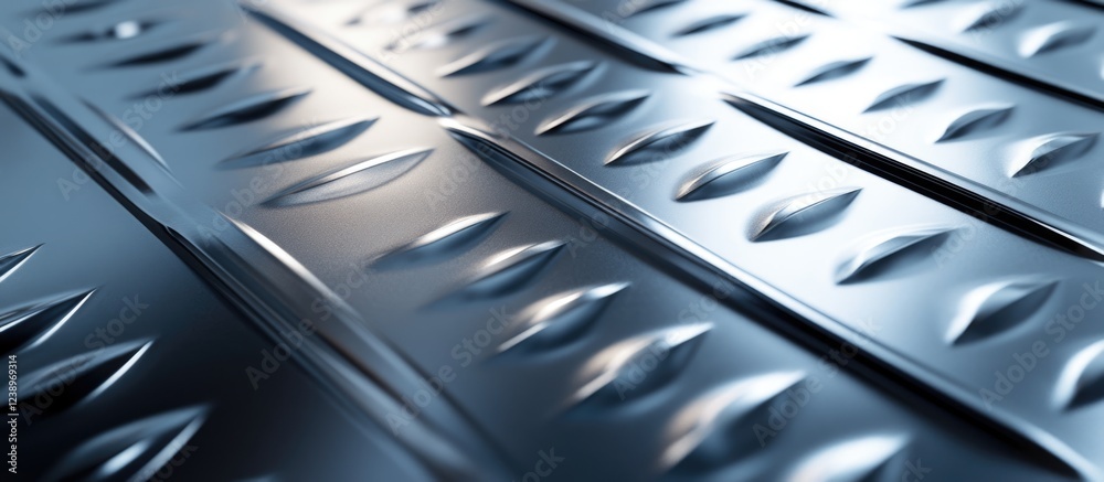 Poster Textured metallic surface with embossed diamond pattern and reflections ideal for industrial design and background use Copy Space