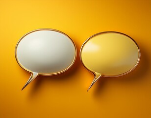 two empty speech bubbles representing communication on yellow background