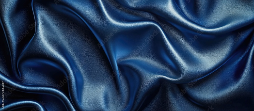 Poster Blue satin fabric texture with smooth waves and folds ideal for background use and showcasing luxurious textile design Copy Space