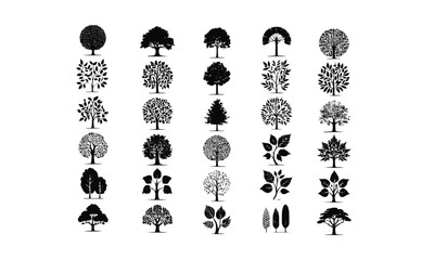 Modern vector silhouette of different tree illustrations, easily editable.