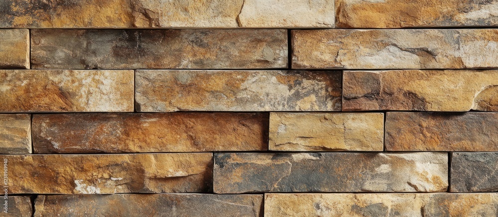 Poster textured natural stone wall with various shades of brown and gray suitable for architectural backgro