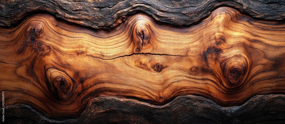 Aufkleber Wood grain texture with rich brown hues and natural patterns on a flat surface. Copy Space available for text placement.