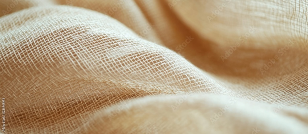 Aufkleber Close up of soft beige fabric texture with gentle waves and fine weave ideal for background or textile design Copy Space