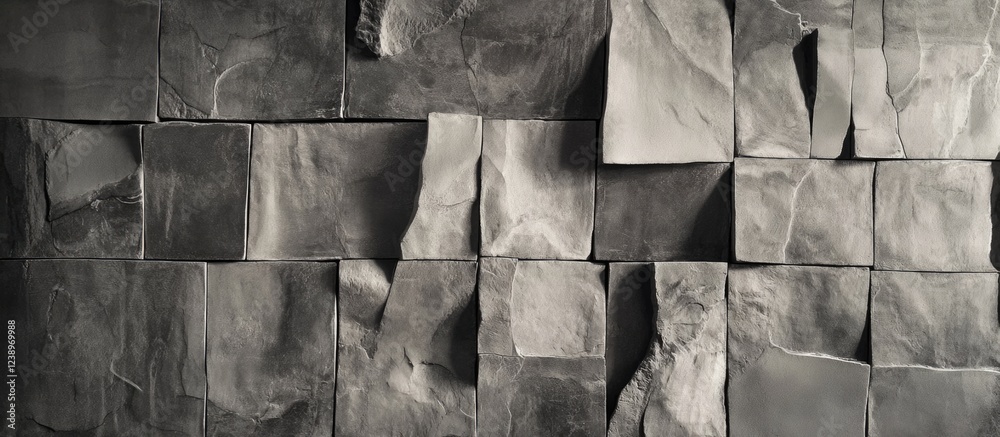 Poster textured gray stone wall with varying surface patterns arranged in a grid format suitable for backgr