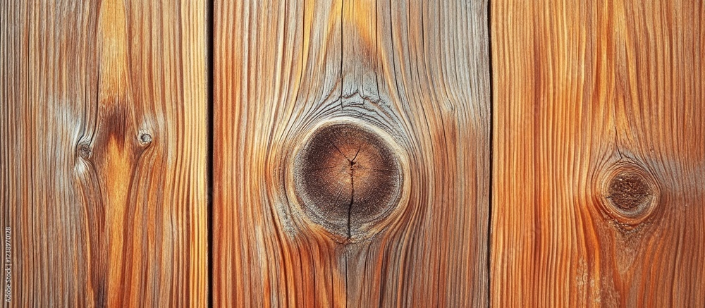 Poster close-up of textured wooden planks with knots and grain patterns natural wood background copy space