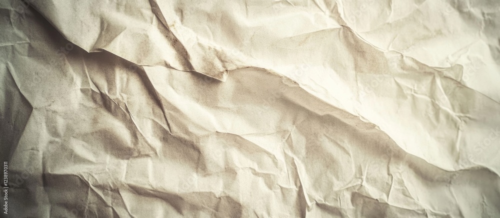 Poster crumpled textured paper background in neutral tones with soft lighting suitable for various design a