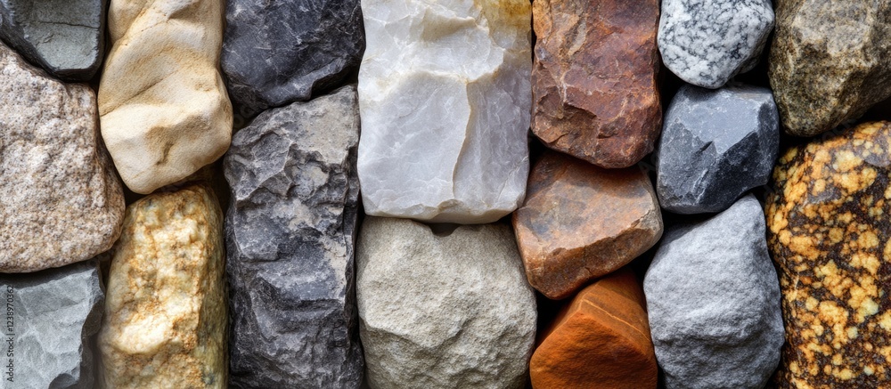 Aufkleber Variety of colorful natural stones arranged in a pattern with different textures and colors Copy Space