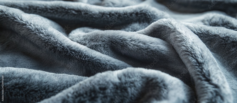 Poster Soft textured gray fleece blanket with gentle folds and ripples showing intricate details and depth in fabric fibers. Copy Space