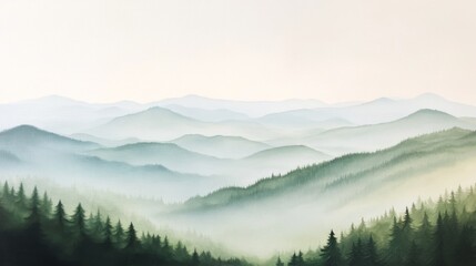 Obraz premium Misty mountain range sunrise, scenic landscape, tranquil nature