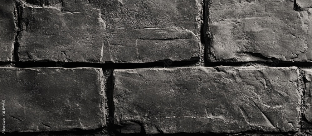 Poster gray textured stone wall background with uneven surfaces and dark crevices suitable for various desi