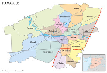 Obraz premium Administrative map of the Syrian capital Damascus