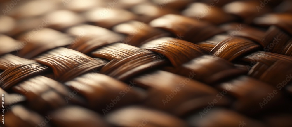 Aufkleber Close-up view of intricately woven brown rattan texture with highlights and shadows suitable for background or surface use Copy Space