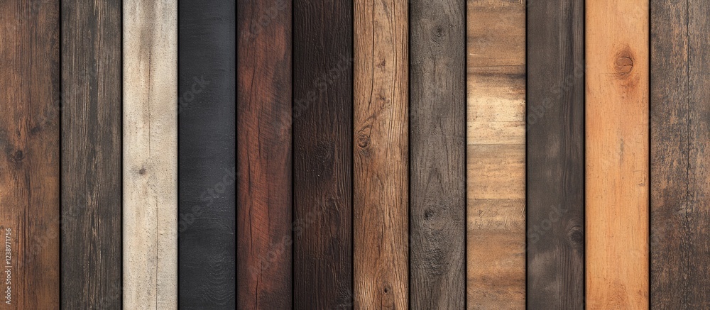 Poster various wooden planks textures in different tones and finishes with copy space for text placement