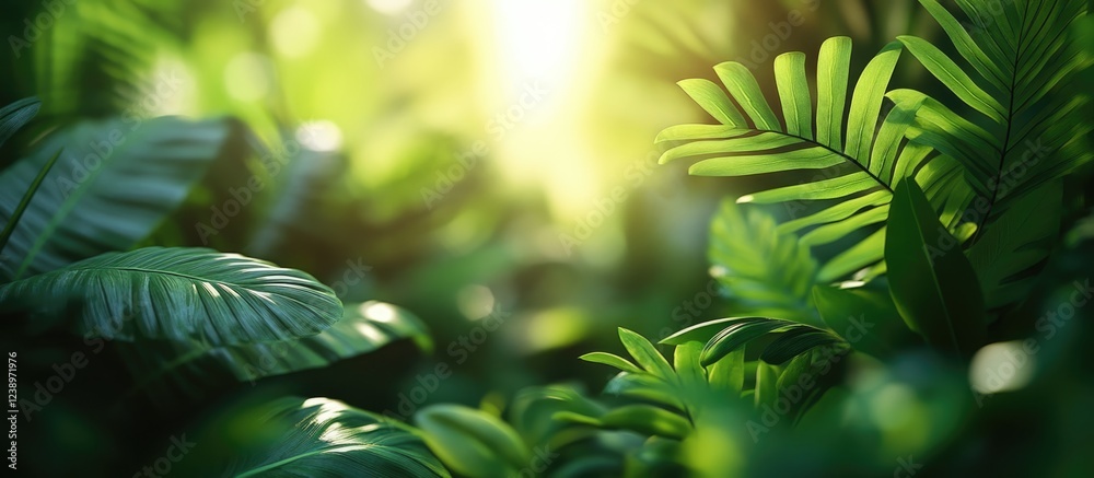 Aufkleber lush green foliage with sunlight filtering through leaves creating a vibrant natural background copy