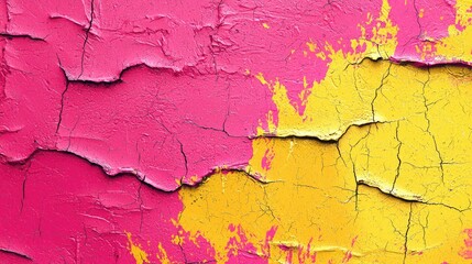 Fototapeta premium Cracked Pink and Yellow Paint Surface Texture