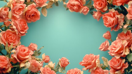 Elegant turquoise color frame with orange flowers. Wedding invitations, greeting cards, wallpaper, background, photobook cover