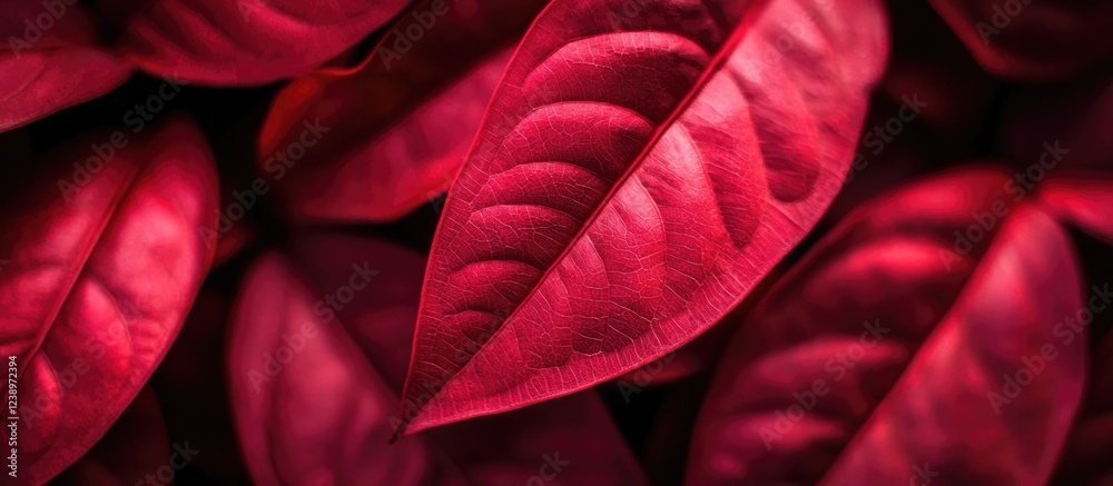 Aufkleber Close-up of vibrant red leaves background with intricate textures and details suitable for various design applications Copy Space