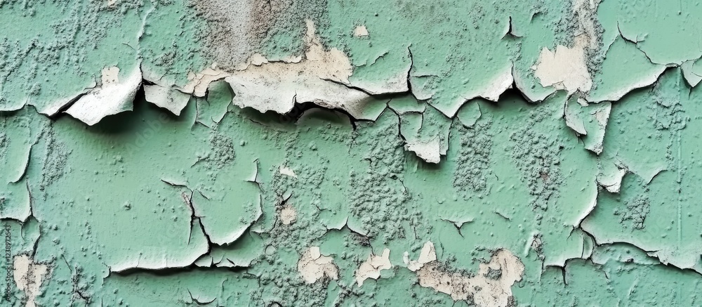 Poster peeling paint texture on green wall showing layers of cracked and chipping surface with rough detail