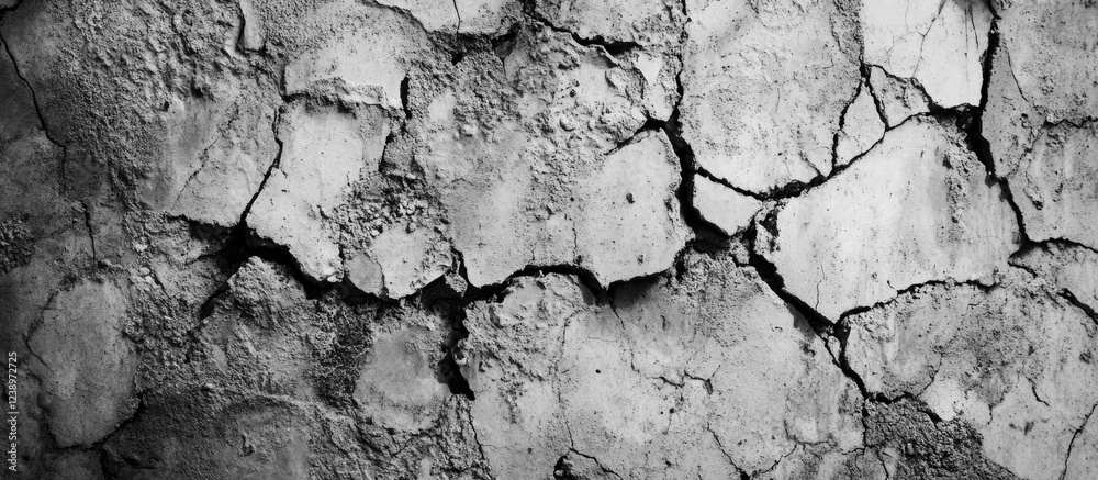 Poster Cracked concrete wall texture with monochrome detailing and uneven surface patterns ideal for background use and design Copy Space