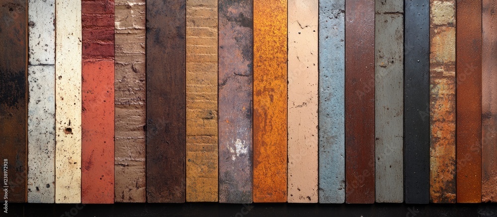 Poster Variety of textured and colored wood samples arranged in horizontal rows for design or architectural use Copy Space