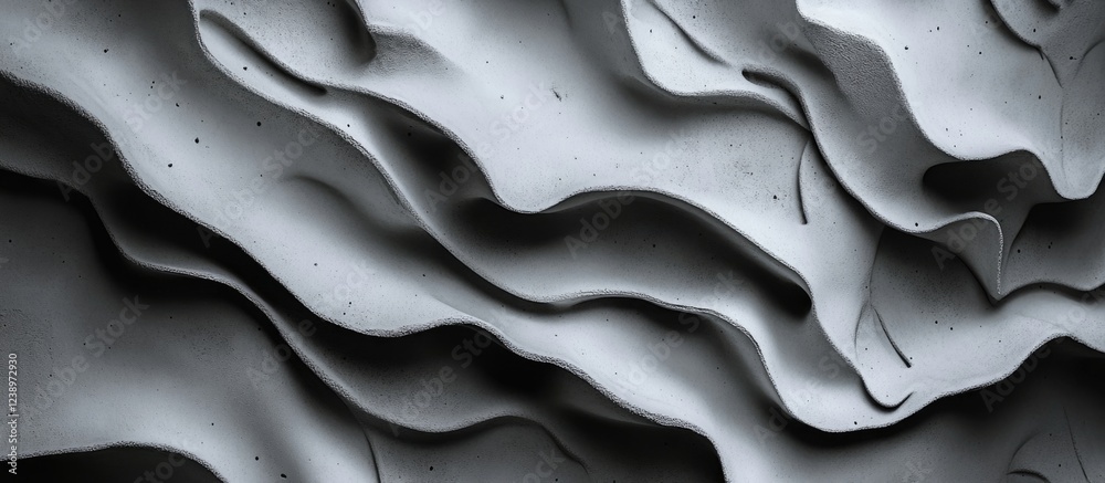 Poster Monochromatic abstract texture of wavy, layered surface resembling sand or fabric in neutral tones with subtle variations, Copy Space