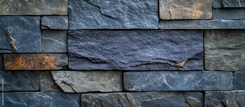 Aufkleber Textured dark blue slate stone wall with natural variations in color and pattern suitable for backgrounds and architectural designs Copy Space