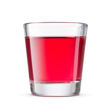Small shot or red hard liquor beverage isolated. Transparent PNG image.