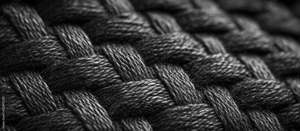 Aufkleber Close-up of woven black fabric texture in intricate pattern with visible fibers and details Copy Space