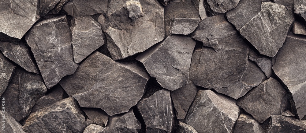 Aufkleber Textured background of irregular dark stones arranged closely together with variations in shape and size suitable for backgrounds or textures. Copy Space