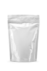 White resealable pouch bag for packaging various products isolated. Transparent PNG image.