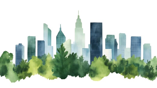 Vibrant Green City Skyline with Rooftop Gardens and Sustainable Urban Design