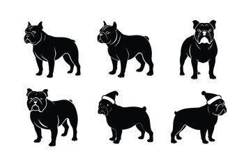 Bulldog silhouette set featuring different poses in black