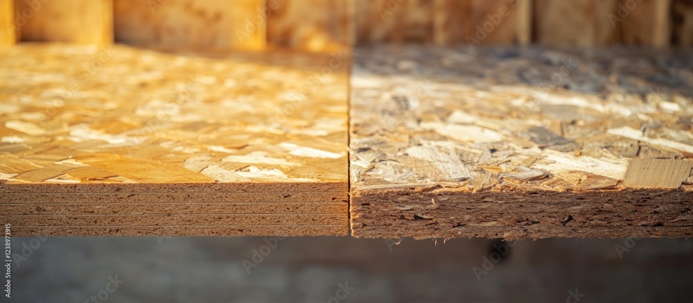 Poster wood materials side by side showing different textures and finishes with natural lighting and soft s