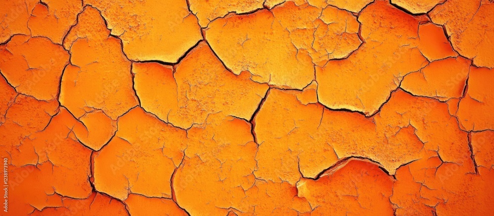 Poster Cracked orange paint texture background with detailed patterns and irregular shapes suitable for design applications Copy Space