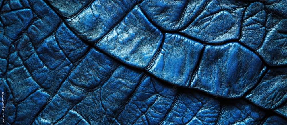 Poster blue crocodile leather texture close-up detailed view with visible natural patterns and grooves copy