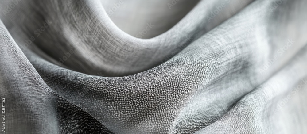 Poster Textured gray fabric draping with soft folds and natural light showcasing fabric detail and depth Copy Space