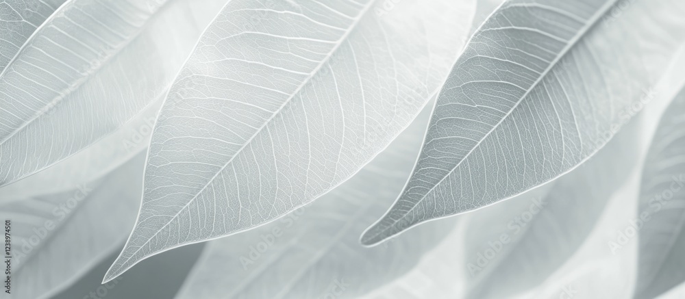 Poster layered close-up of translucent green leaves arranged on a light background with intricate vein deta