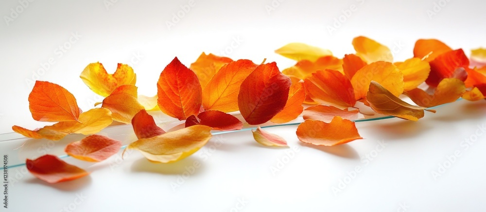 Poster colorful autumn leaves arranged on a white background with copy space for text.