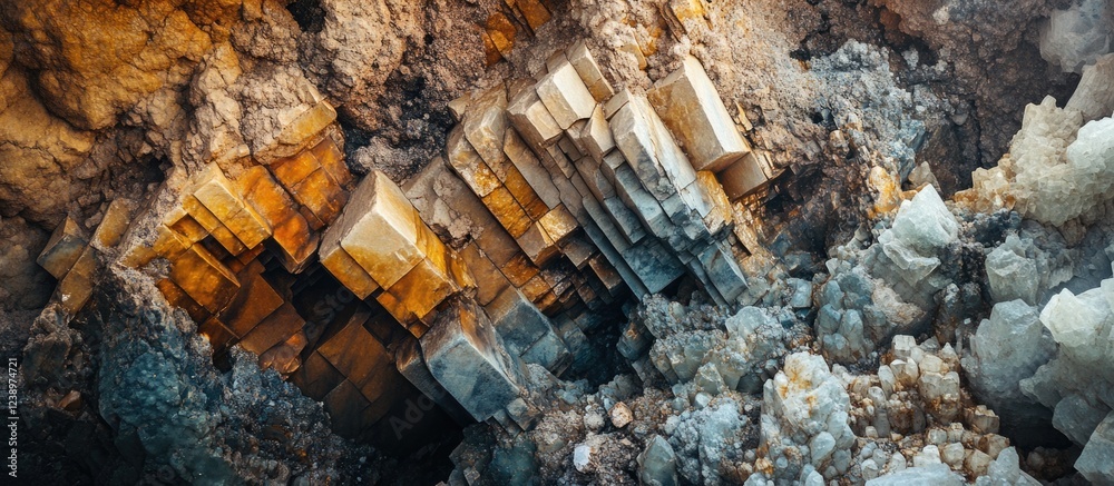 Poster detailed close-up view of crystal formation showcasing vibrant colors and structured shapes in a min