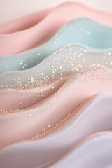 Fototapeta premium Soft pastel hues of pink and blue merge seamlessly with delicate glitter, creating an elegant wave pattern. This design adds a touch of sophistication to any decor