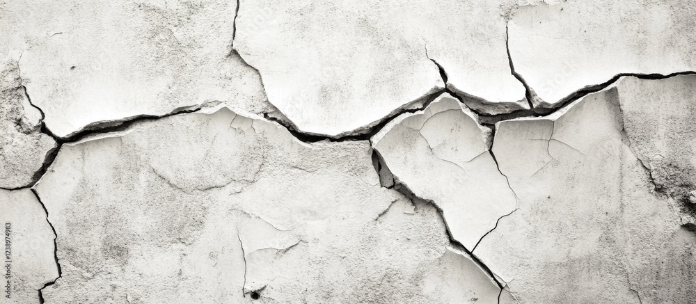 Poster cracked textured wall background showing aged and damaged plaster with visible fissures and imperfec