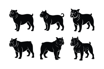Black bulldog silhouette collection isolated on white
