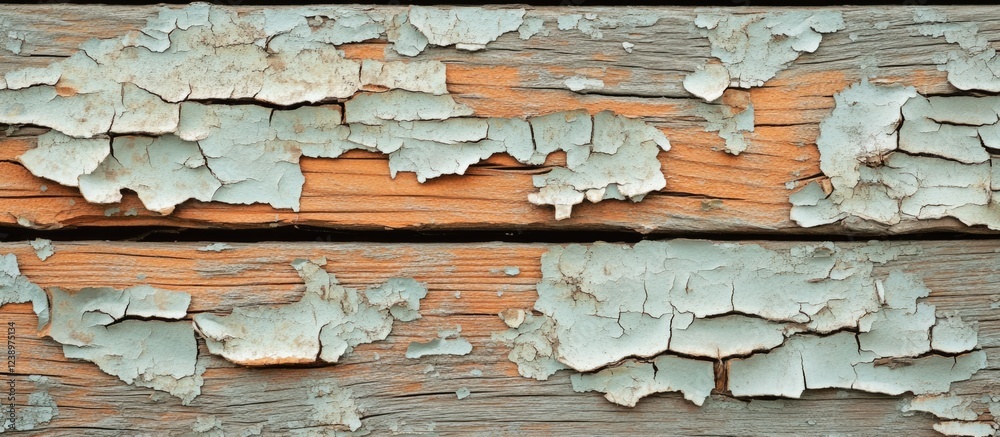 Poster old weathered wood surface with peeling paint in shades of blue and orange textures horizontal orien